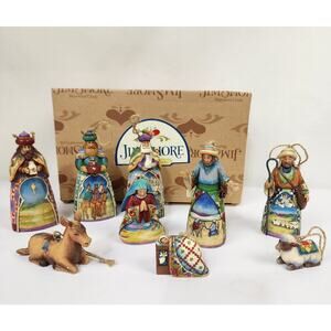 Jim Shore 9 Piece Mini Nativity Hanging Ornament set Complete - Excellent Cond.
